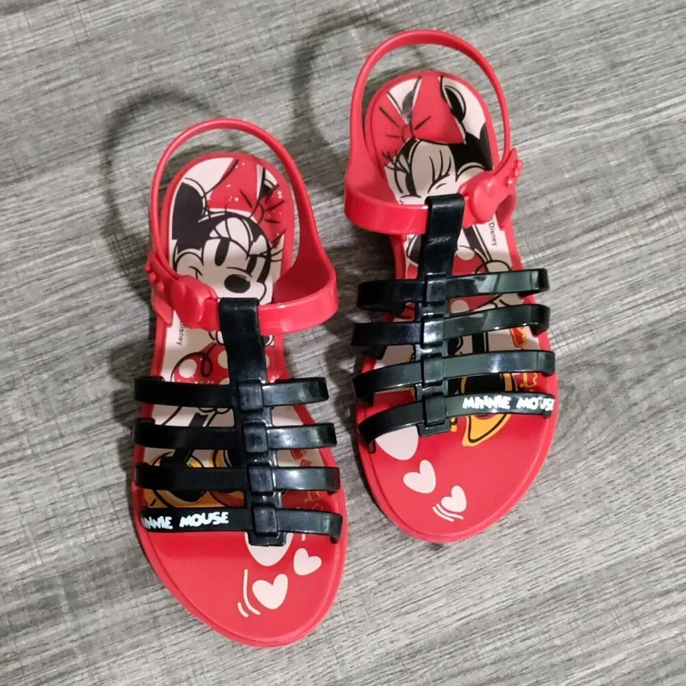 Grendene Kids Disney Minnie Mouse‎ Sandals Size 1 US Red Black Strappy